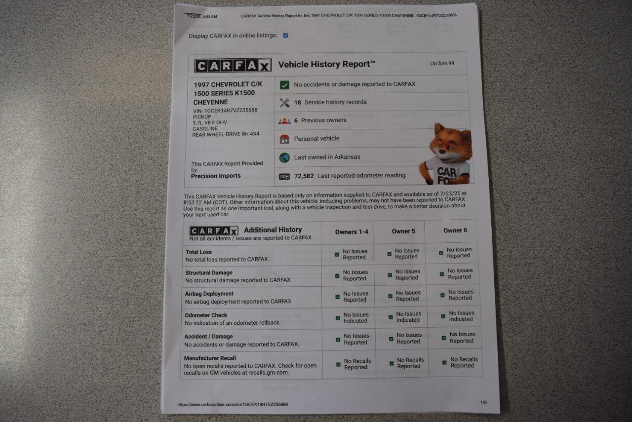 Used 1997 Chevrolet Silverado 1500 4x4 Regular Cab w/ Preferred Equipment Group 2 image 72