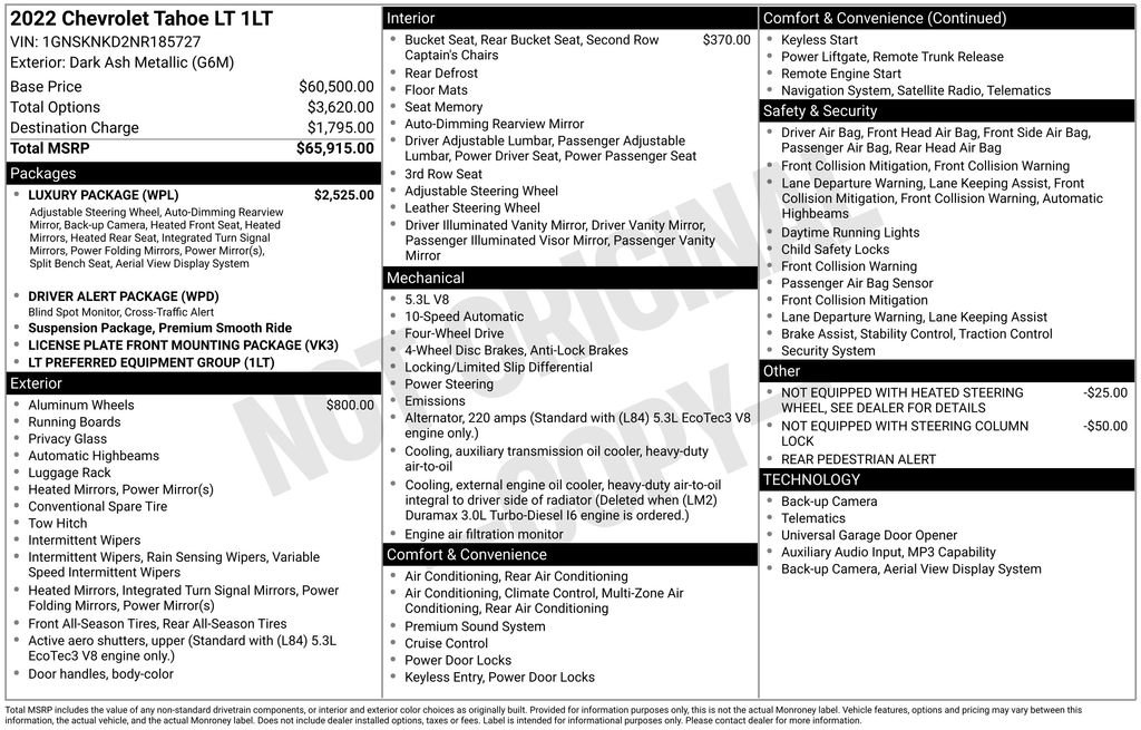 Used 2022 Chevrolet Tahoe LT w/ Luxury Package AWD/4WD image 2