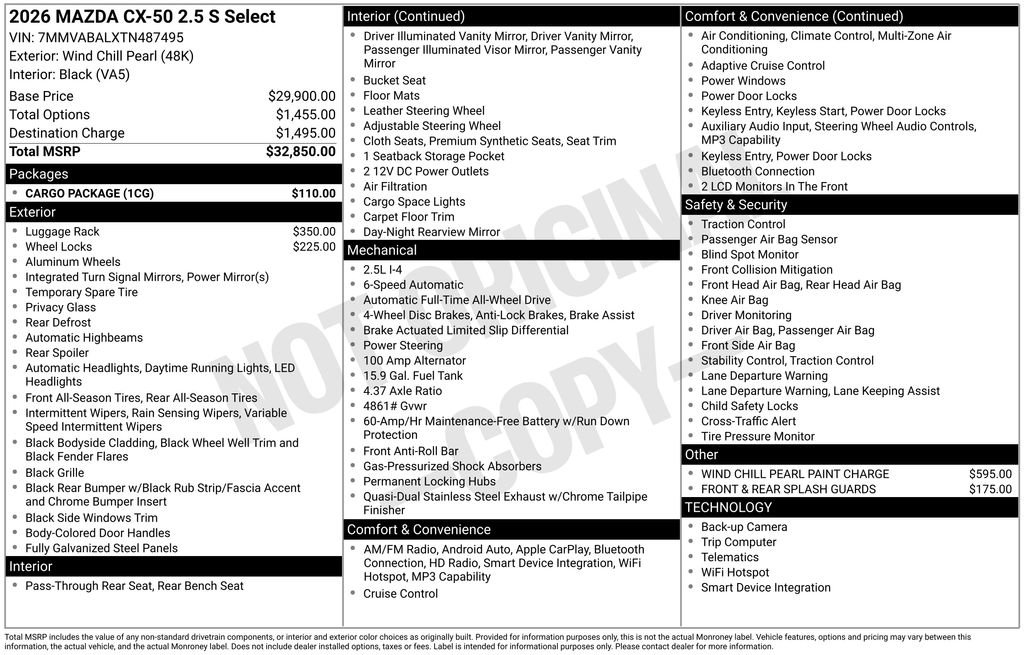 New 2026 MAZDA CX-50 AWD 2.5 S w/ Cargo Package image 2