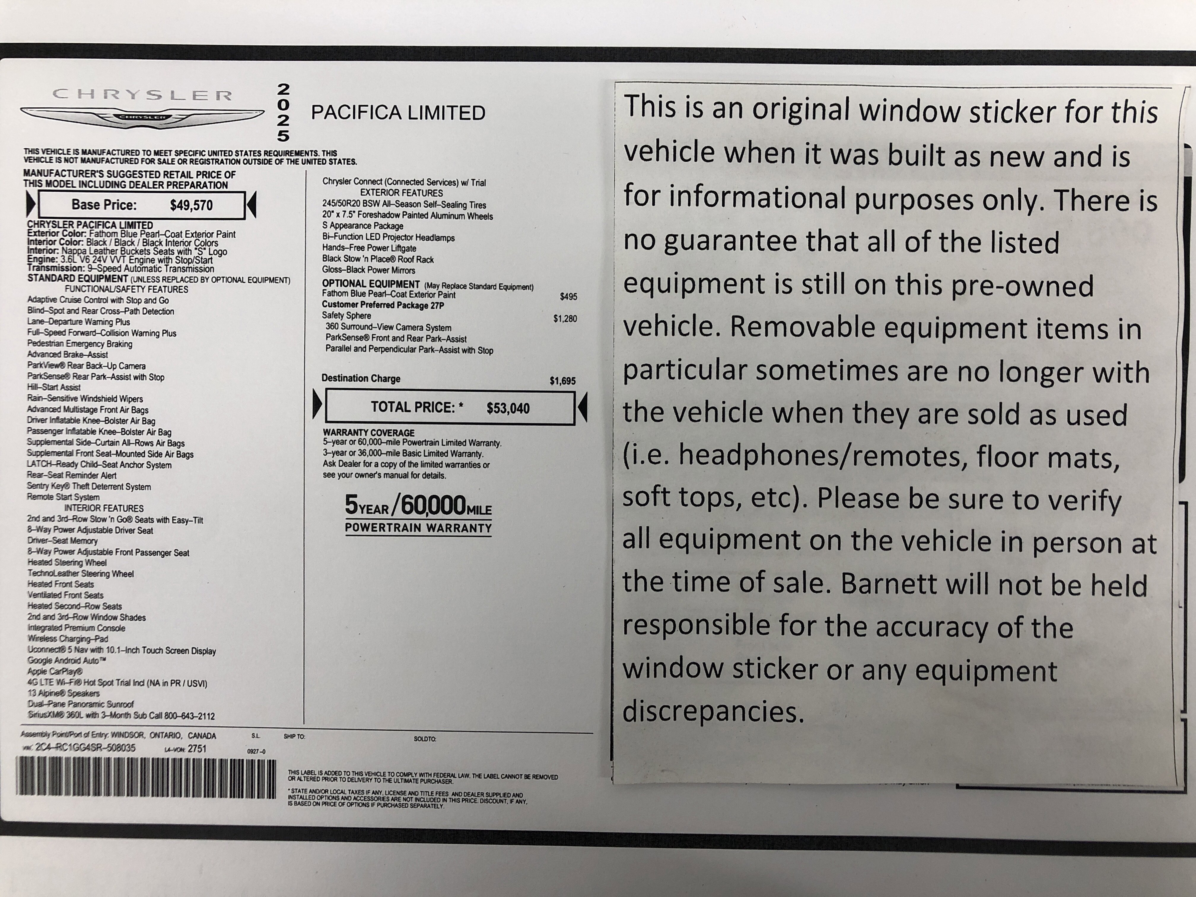 Certified 2025 Chrysler Pacifica Limited FWD image 2