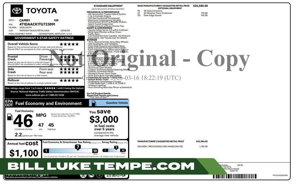 Used 2026 Toyota Camry XSE FWD image 1