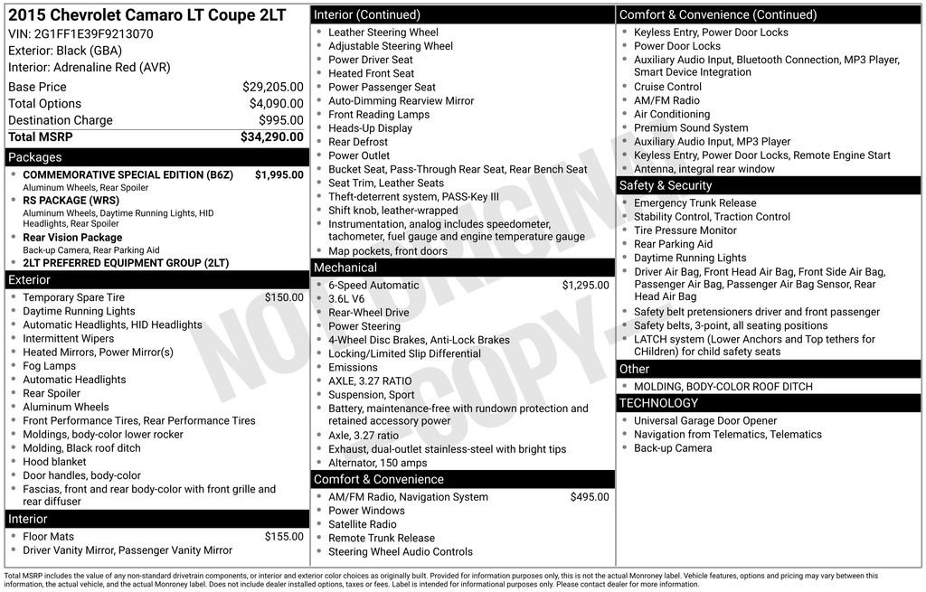 Used 2015 Chevrolet Camaro LT w/ Commemorative Special Edition image 6