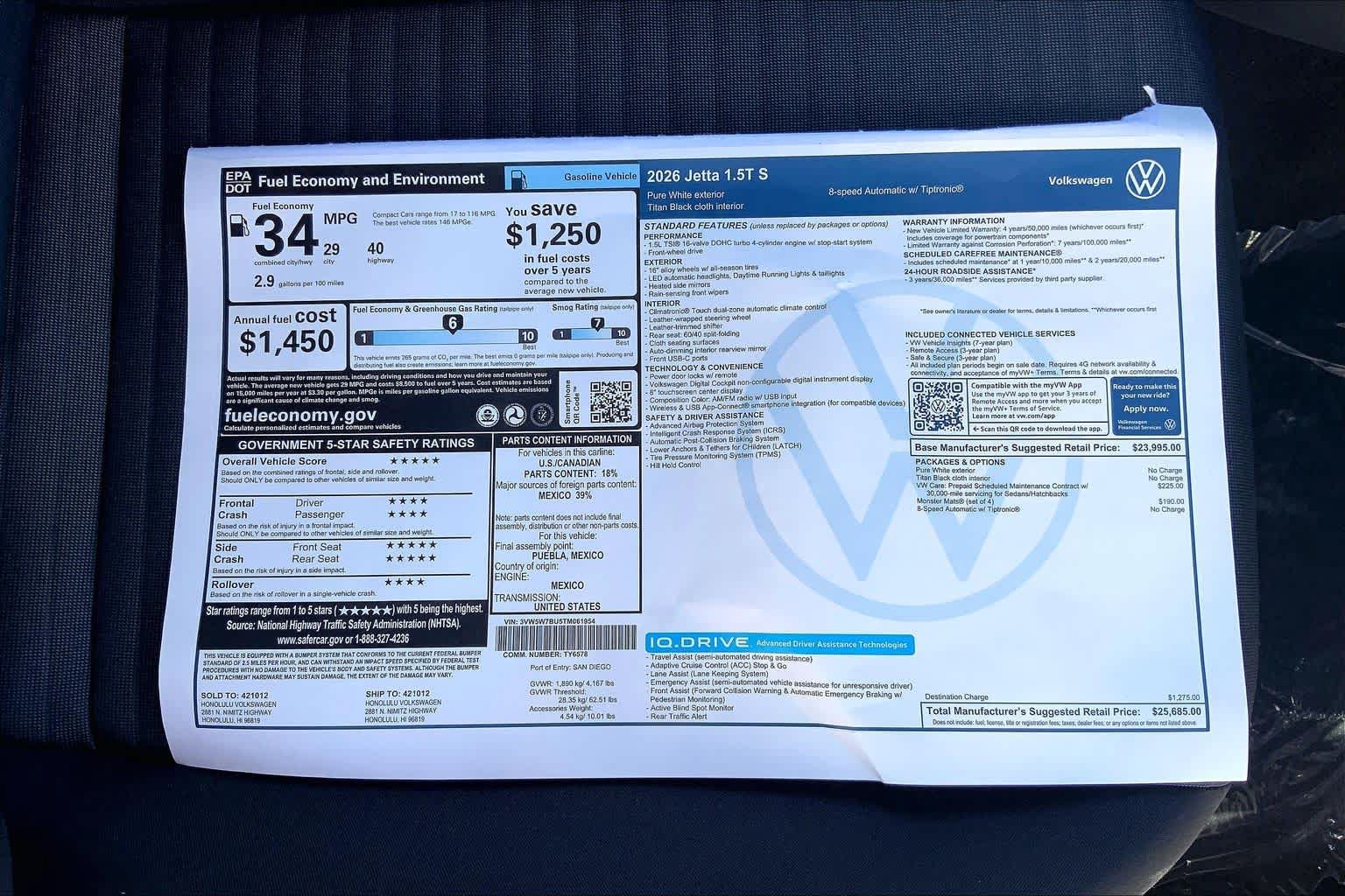 New 2026 Volkswagen Jetta S FWD image 23