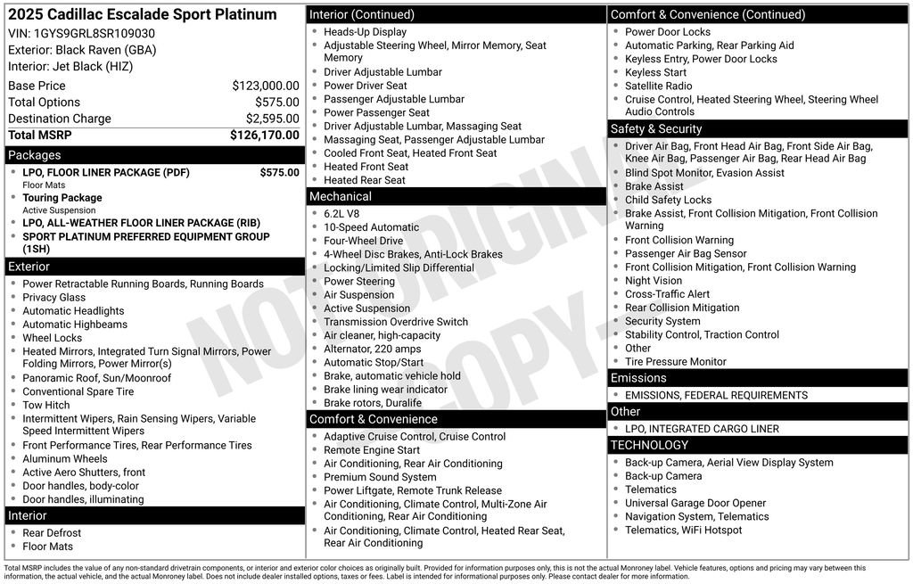 Certified 2025 Cadillac Escalade Sport Platinum w/ LPO, Floor Liner Package image 60