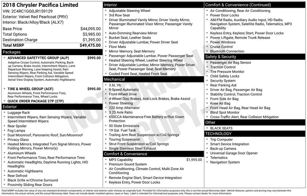 Used 2018 Chrysler Pacifica Limited w/ Tire & Wheel Group FWD image 3