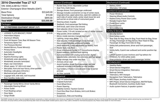 Used 2016 Chevrolet Trax LT FWD image 24