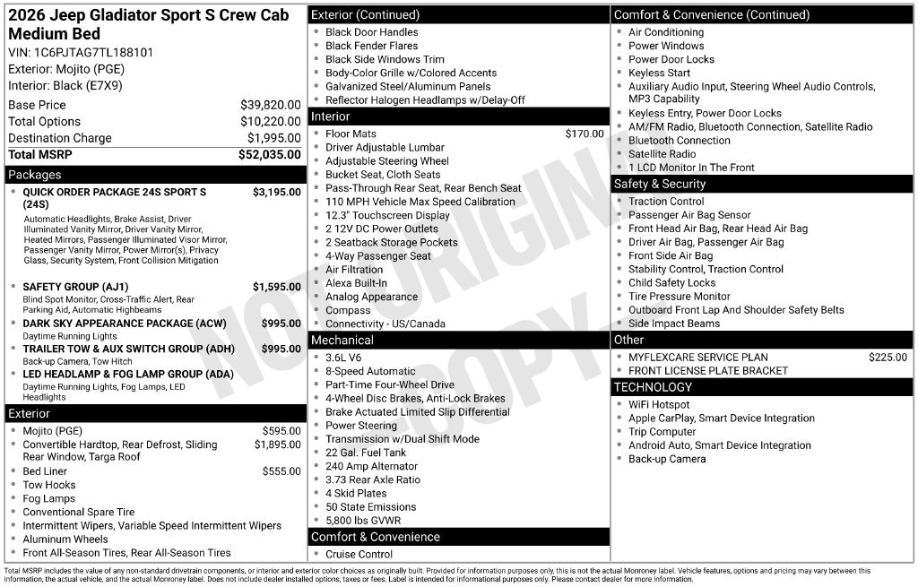 New 2026 Jeep Gladiator Sport AWD/4WD image 34