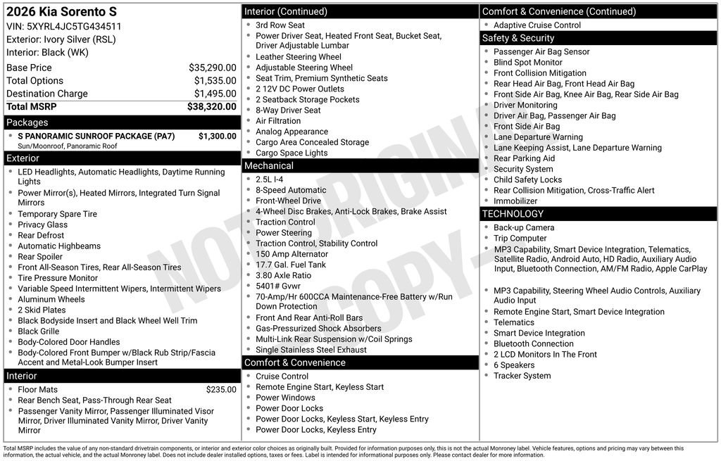 Certified 2026 Kia Sorento S w/ S Panoramic Sunroof Package FWD image 8