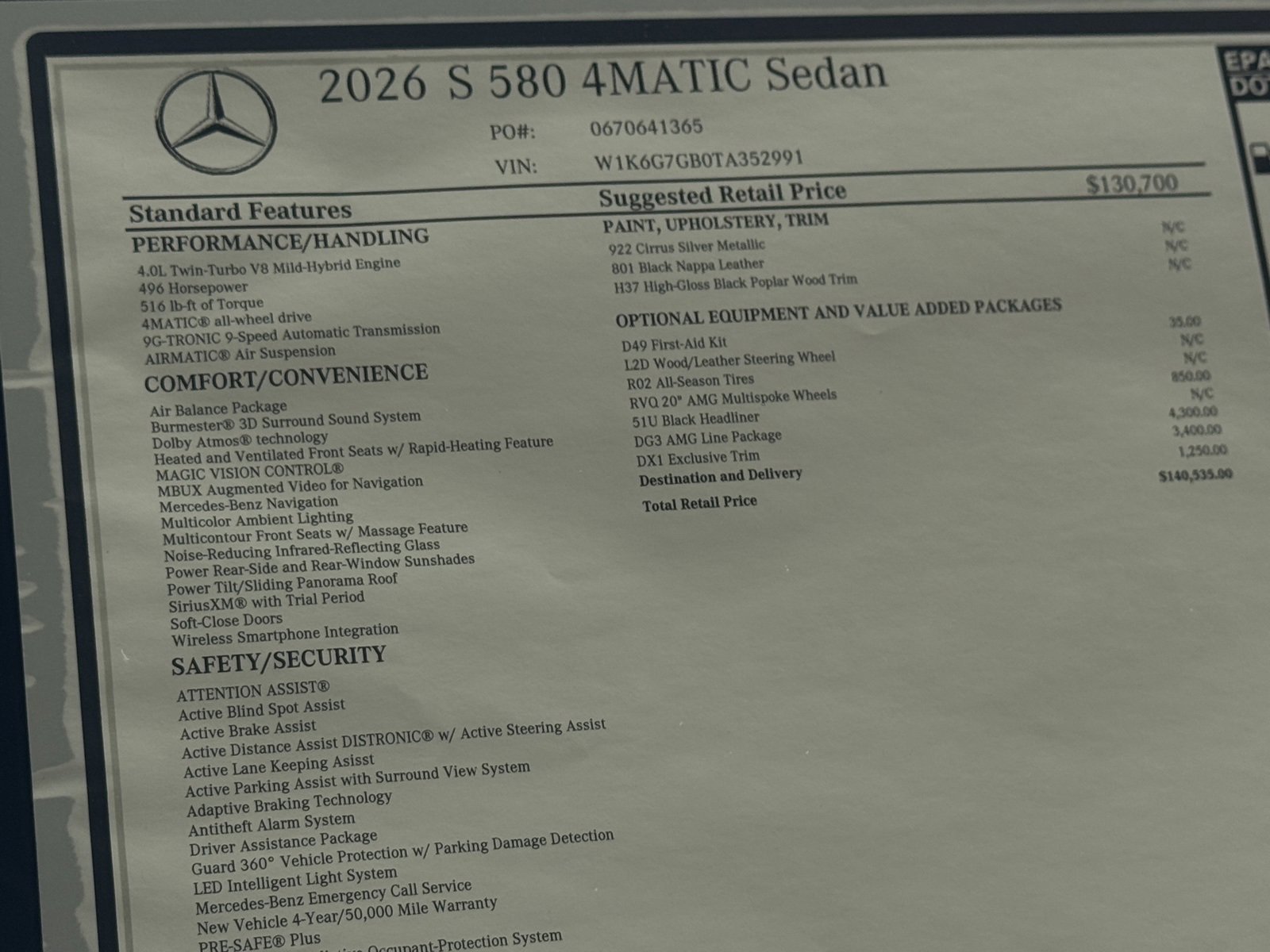 New 2026 Mercedes-Benz S 580 4MATIC Sedan image 21