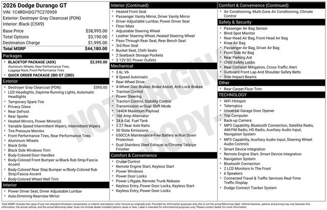 New 2026 Dodge Durango GT w/ Blacktop Package RWD image 4