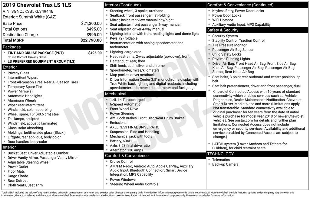 Used 2019 Chevrolet Trax LS w/ Tint and Cruise Package FWD image 4
