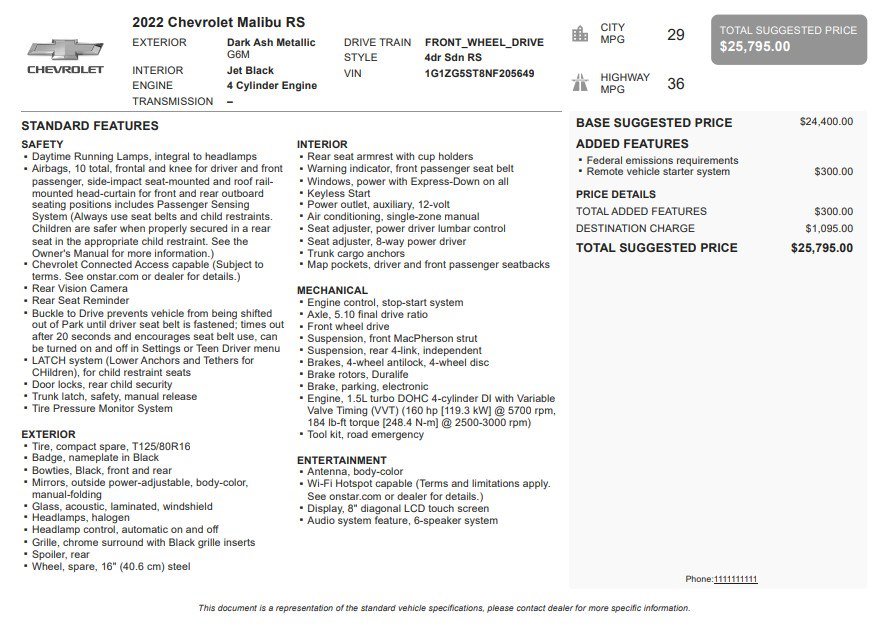 Certified 2022 Chevrolet Malibu RS FWD image 33