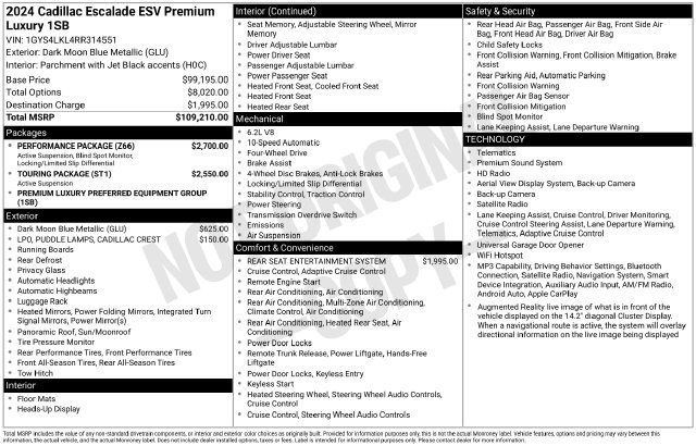 Certified 2024 Cadillac Escalade ESV Premium Luxury w/ Performance Package AWD/4WD image 33