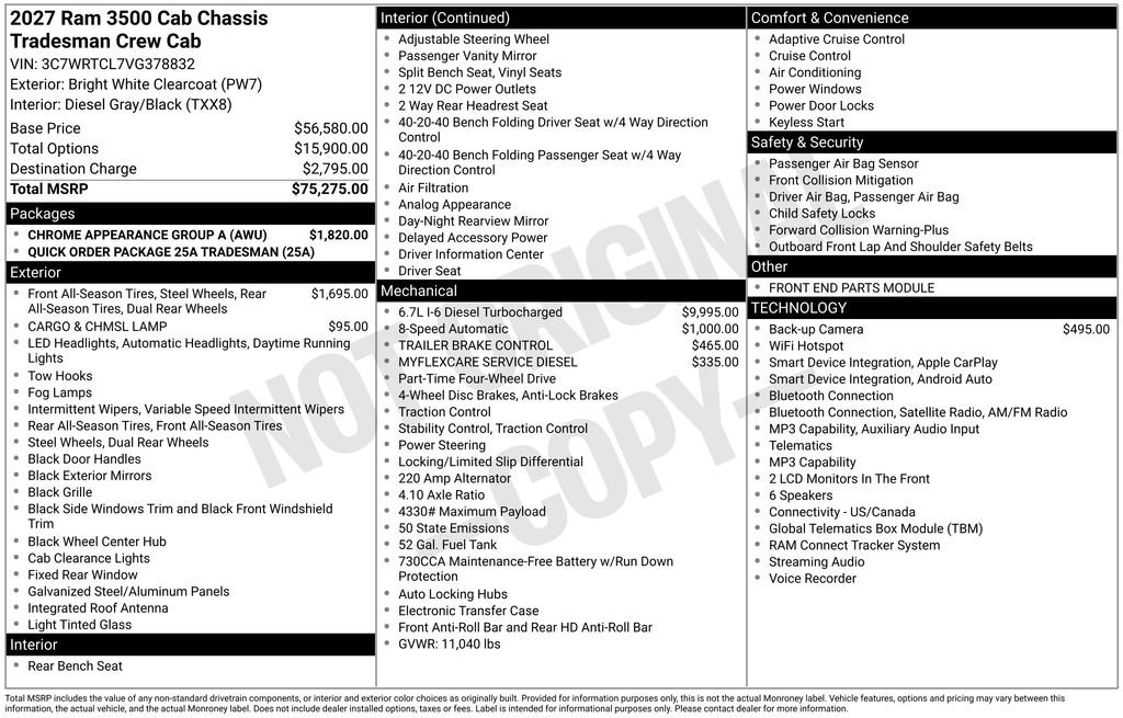 New 2027 RAM 3500 Tradesman w/ Chrome Appearance Group A AWD/4WD image 25