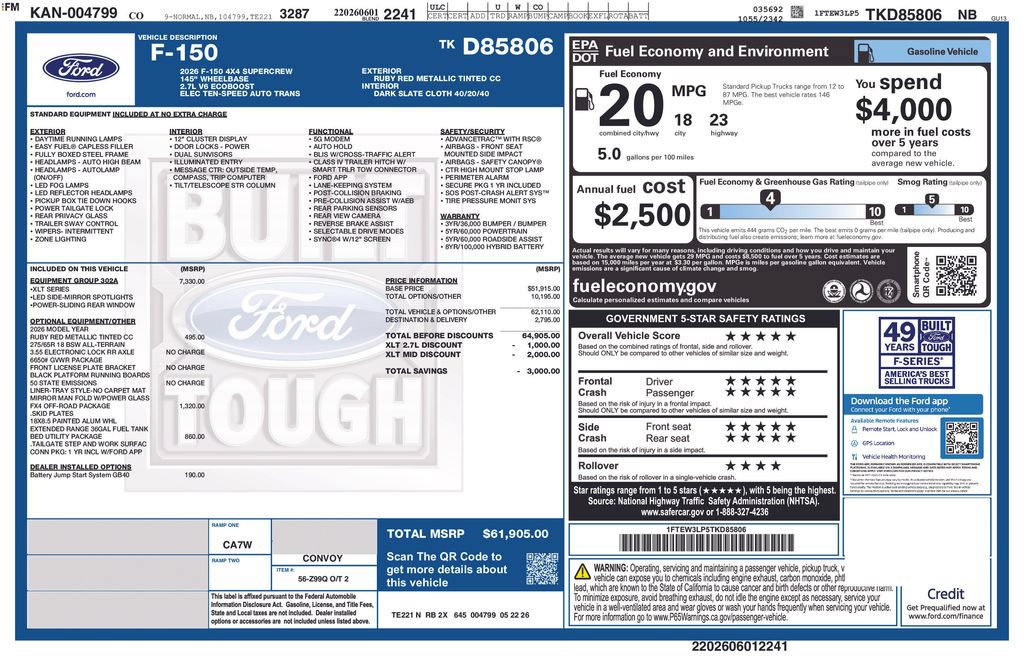 New 2026 Ford F150 XLT w/ Equipment Group 302A MID AWD/4WD image 23