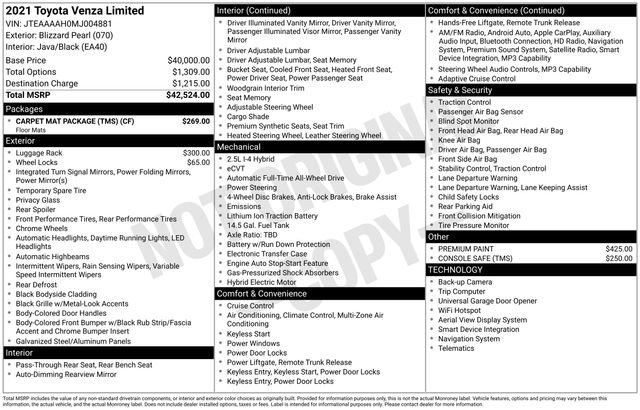 Used 2021 Toyota Venza Limited w/ Carpet Mat Package (TMS) AWD/4WD image 11