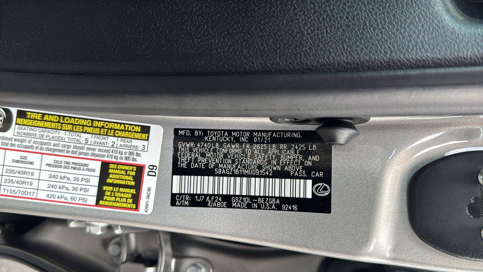 Used 2021 Lexus ES 350 F Sport w/ Accessory Package 2 FWD image 26