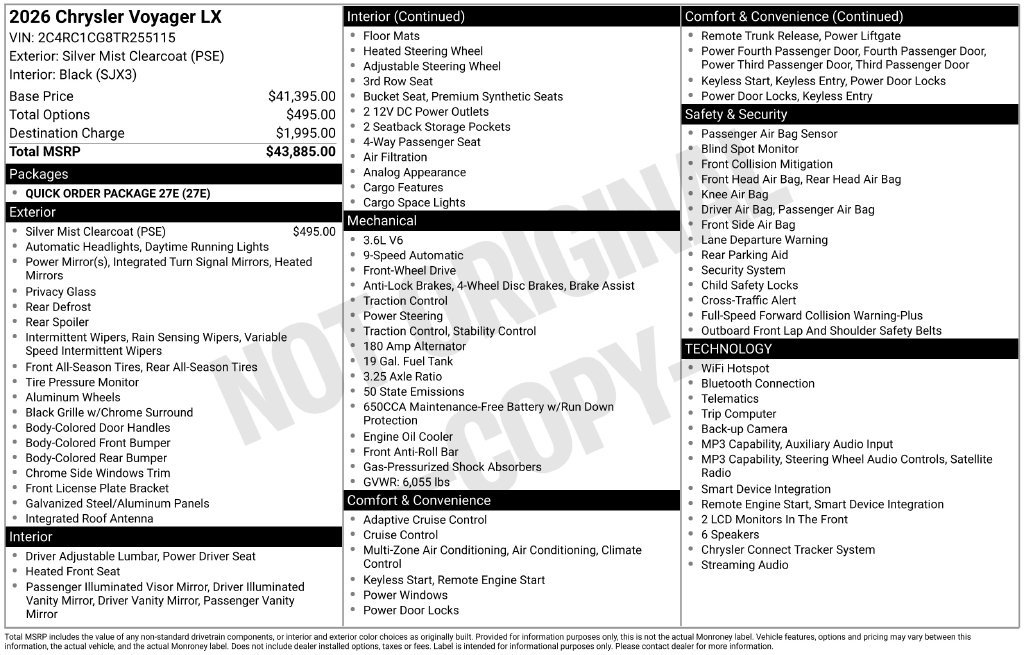 New 2026 Chrysler Voyager LX FWD image 29