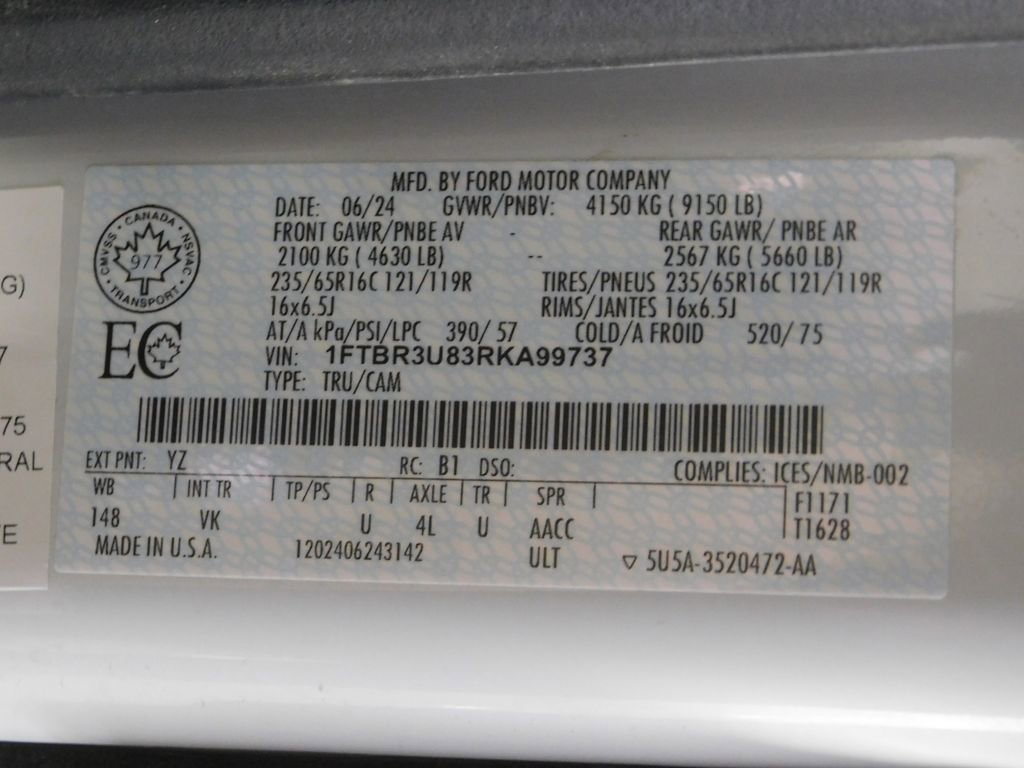 Used 2024 Ford Transit 250 148 High Roof Extended AWD w/ Load Area Protection Package image 89