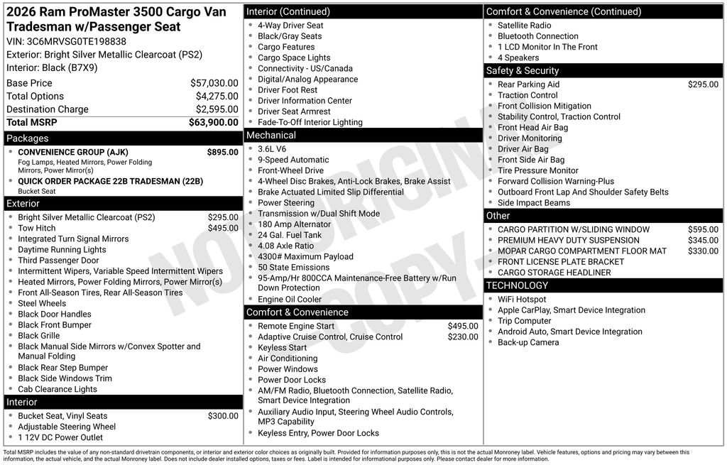 New 2026 RAM ProMaster 3500 w/ Convenience Group FWD image 3