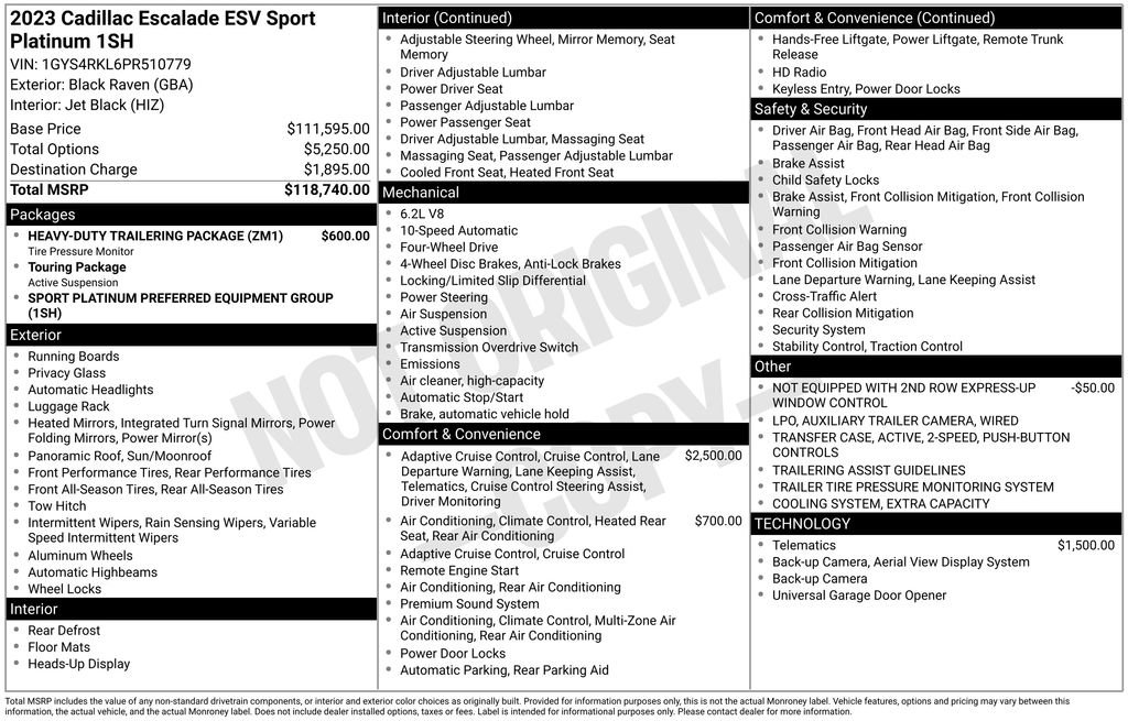 Used 2023 Cadillac Escalade ESV Sport Platinum w/ Heavy-Duty Trailer Package image 13