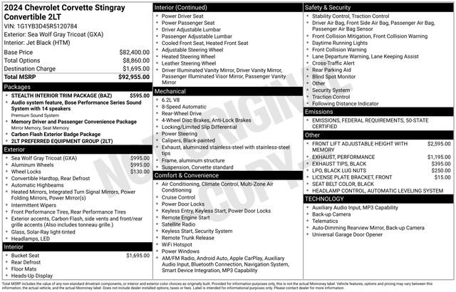 Used 2024 Chevrolet Corvette Stingray Preferred Conv w/ Stealth Interior Trim Package image 36