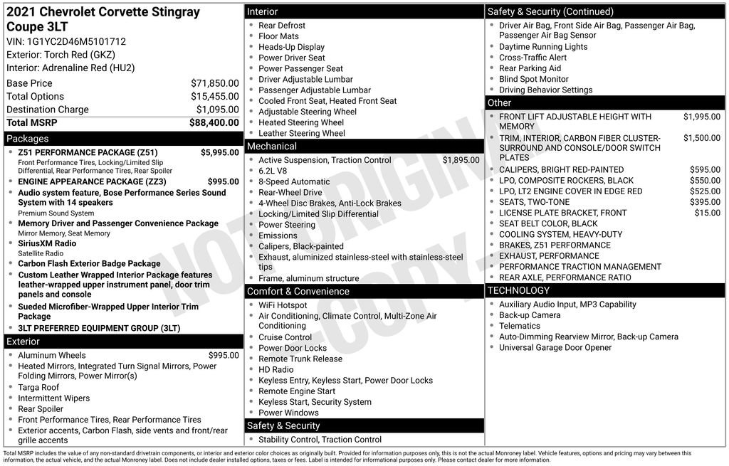 Used 2021 Chevrolet Corvette Stingray Premium Cpe w/ Z51 Performance Package RWD image 6