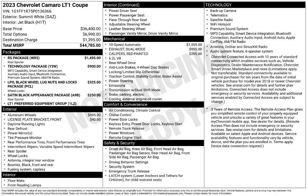 Used 2023 Chevrolet Camaro LT w/ RS Package RWD image 2