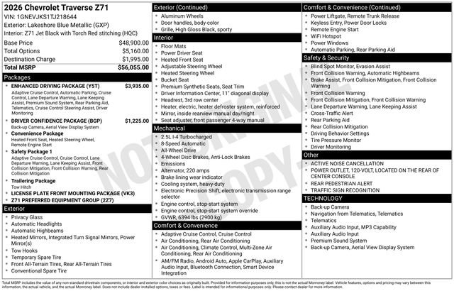 New 2026 Chevrolet Traverse Z71 w/ Enhanced Driving Package AWD/4WD image 2