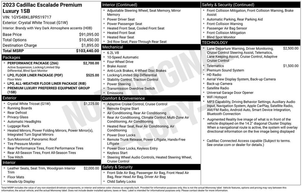 Certified 2023 Cadillac Escalade Premium Luxury w/ Performance Package AWD/4WD image 38