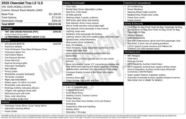 Used 2020 Chevrolet Trax LS w/ Tint and Cruise Package FWD image 14