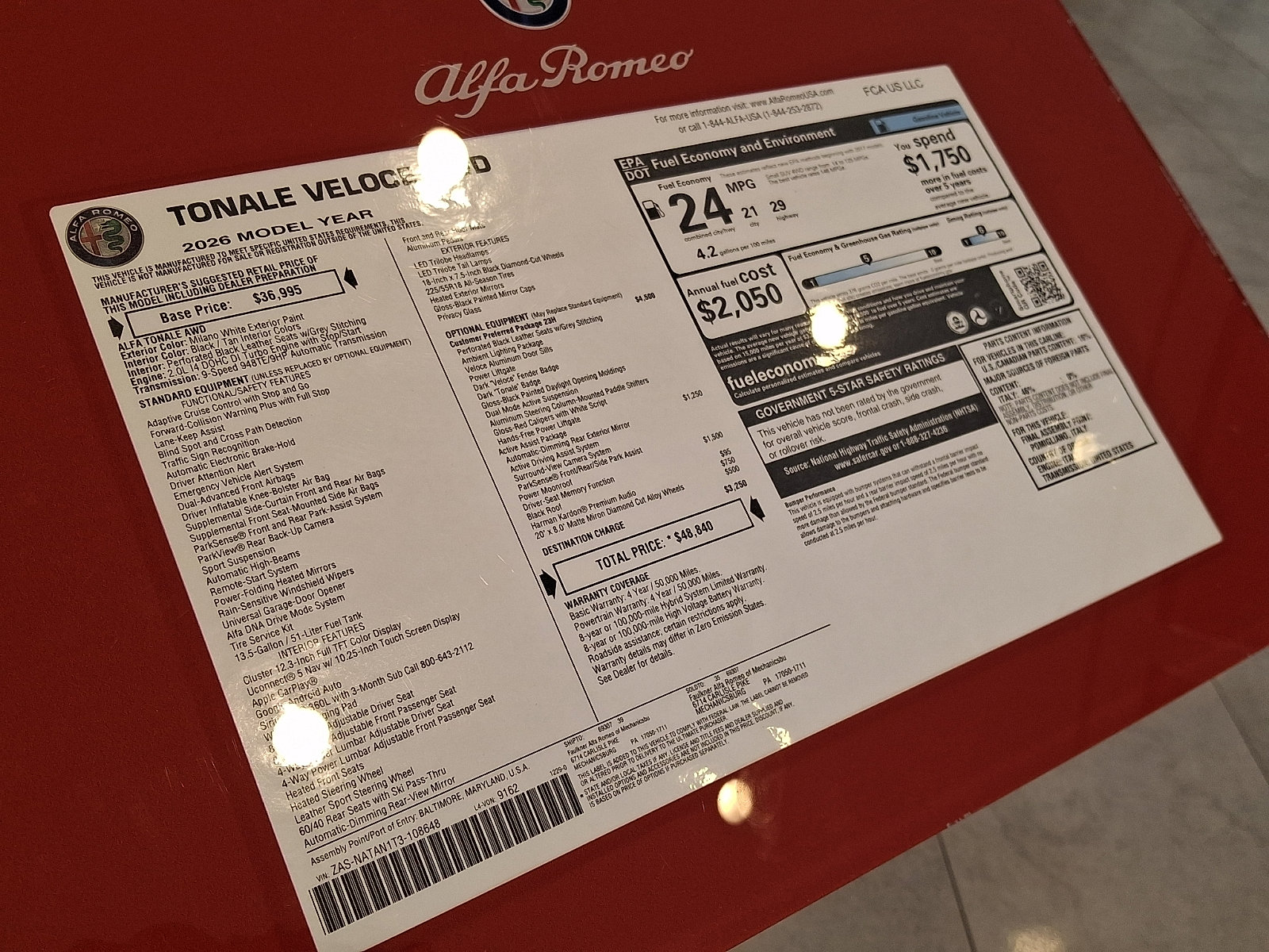 New 2026 Alfa Romeo Tonale Veloce w/ Quick Order Package 23H Volce image 11