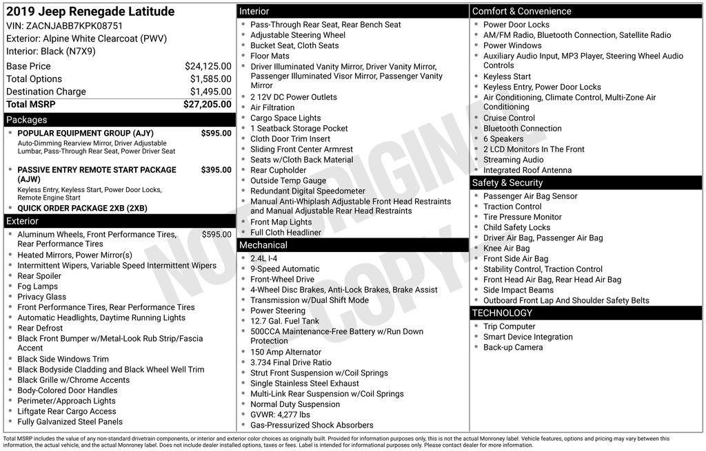 Used 2019 Jeep Renegade Latitude w/ Popular Equipment Group FWD image 33
