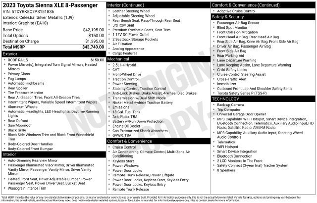Used 2023 Toyota Sienna XLE FWD image 2