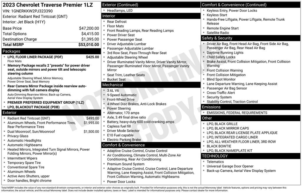 Certified 2023 Chevrolet Traverse Premier w/ LPO, Floor Liner Package image 30