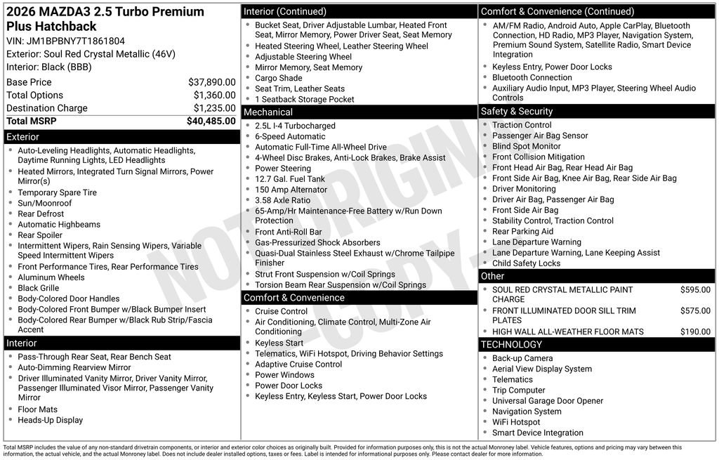 New 2026 MAZDA MAZDA3 2.5 Turbo Premium Plus image 9