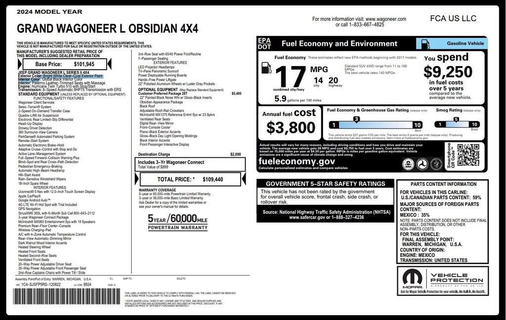 Certified 2024 Jeep Grand Wagoneer L Series II w/ Quick Order Packagew 28T