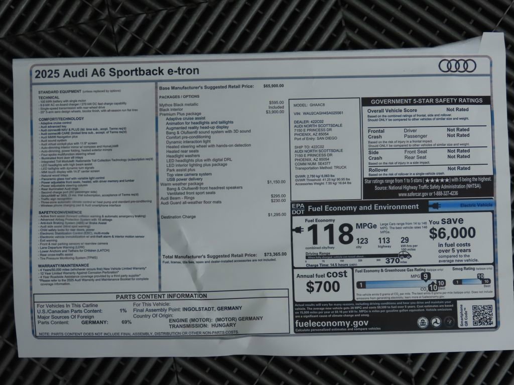 Used 2025 Audi A6 e-tron Premium Plus w/ Premium Plus image 9