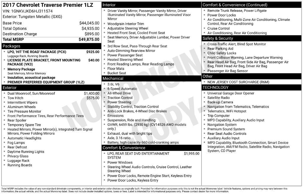 Used 2017 Chevrolet Traverse Premier w/ LPO, 'HIT The Road' Package AWD/4WD image 11