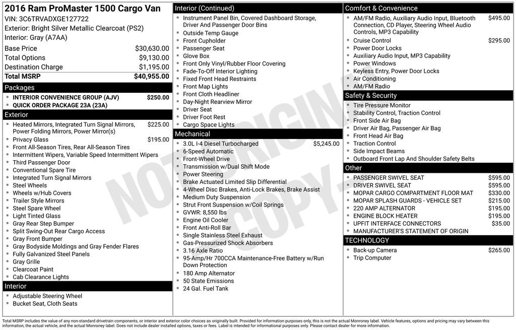 Used 2016 RAM ProMaster 1500 w/ Interior Convenience Group image 7