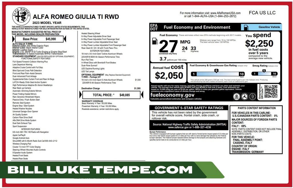 Used 2023 Alfa Romeo Giulia Ti RWD image 1