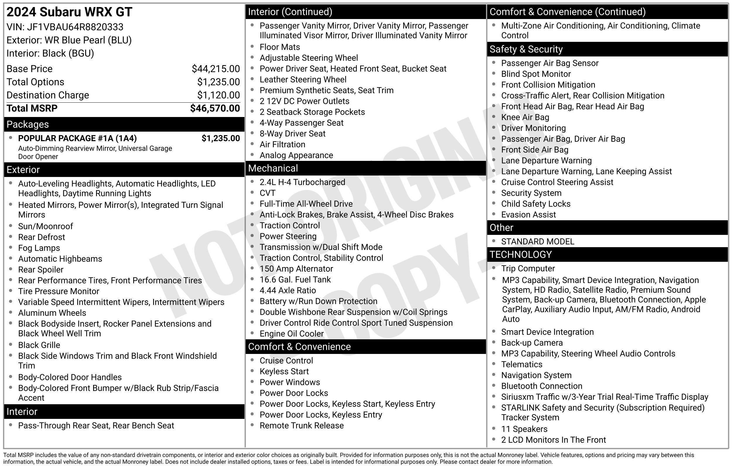 Used 2024 Subaru WRX GT w/ Popular Package #1A AWD/4WD image 43