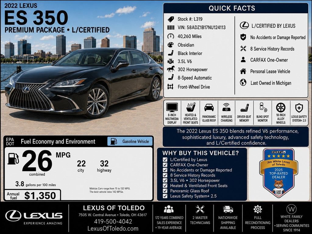 Certified 2022 Lexus ES 350 w/ Premium Package FWD image 3