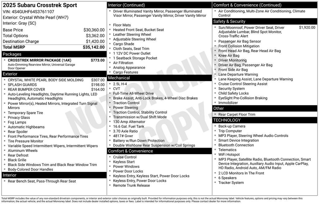 Certified 2025 Subaru Crosstrek 2.5i Sport w/ Crosstrek Mirror Package AWD/4WD image 26