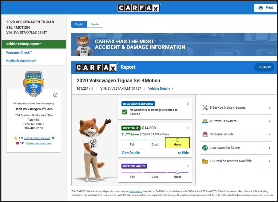 Used 2020 Volkswagen Tiguan SEL image 3