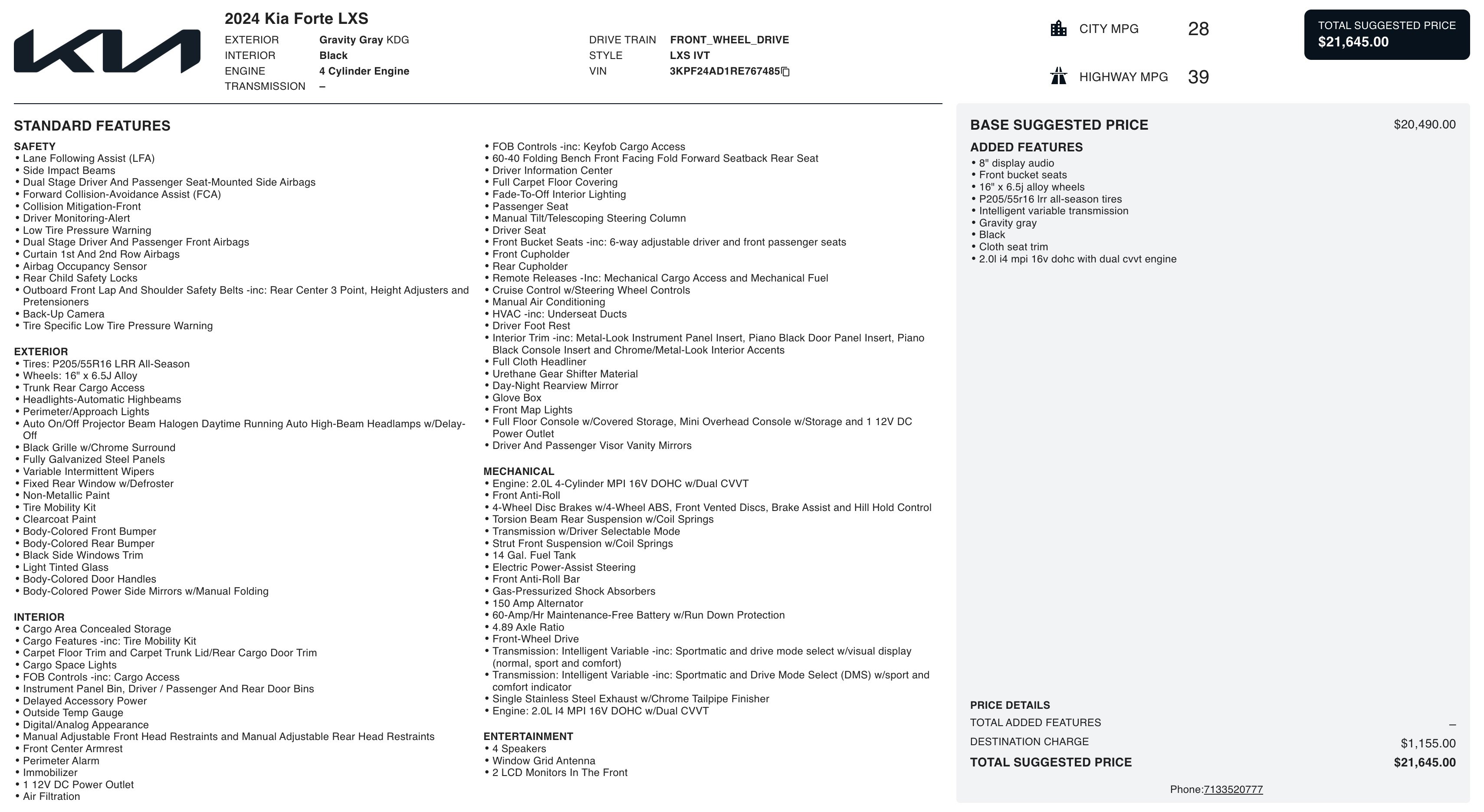 Used 2024 Kia Forte LXS image 2