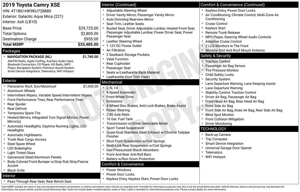 Used 2019 Toyota Camry XSE w/ Navigation Package image 3