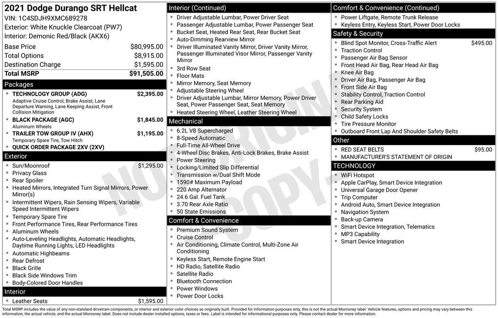 Used 2021 Dodge Durango SRT Hellcat w/ Technology Group image 7