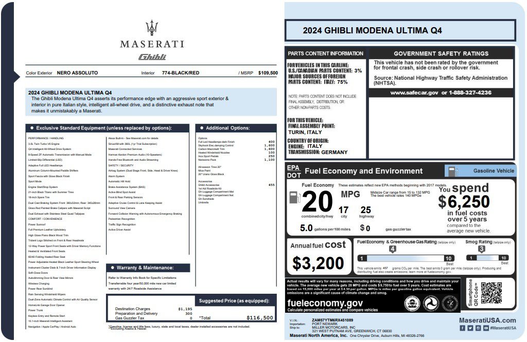 Certified 2024 Maserati Ghibli Modena Q4 AWD/4WD image 36