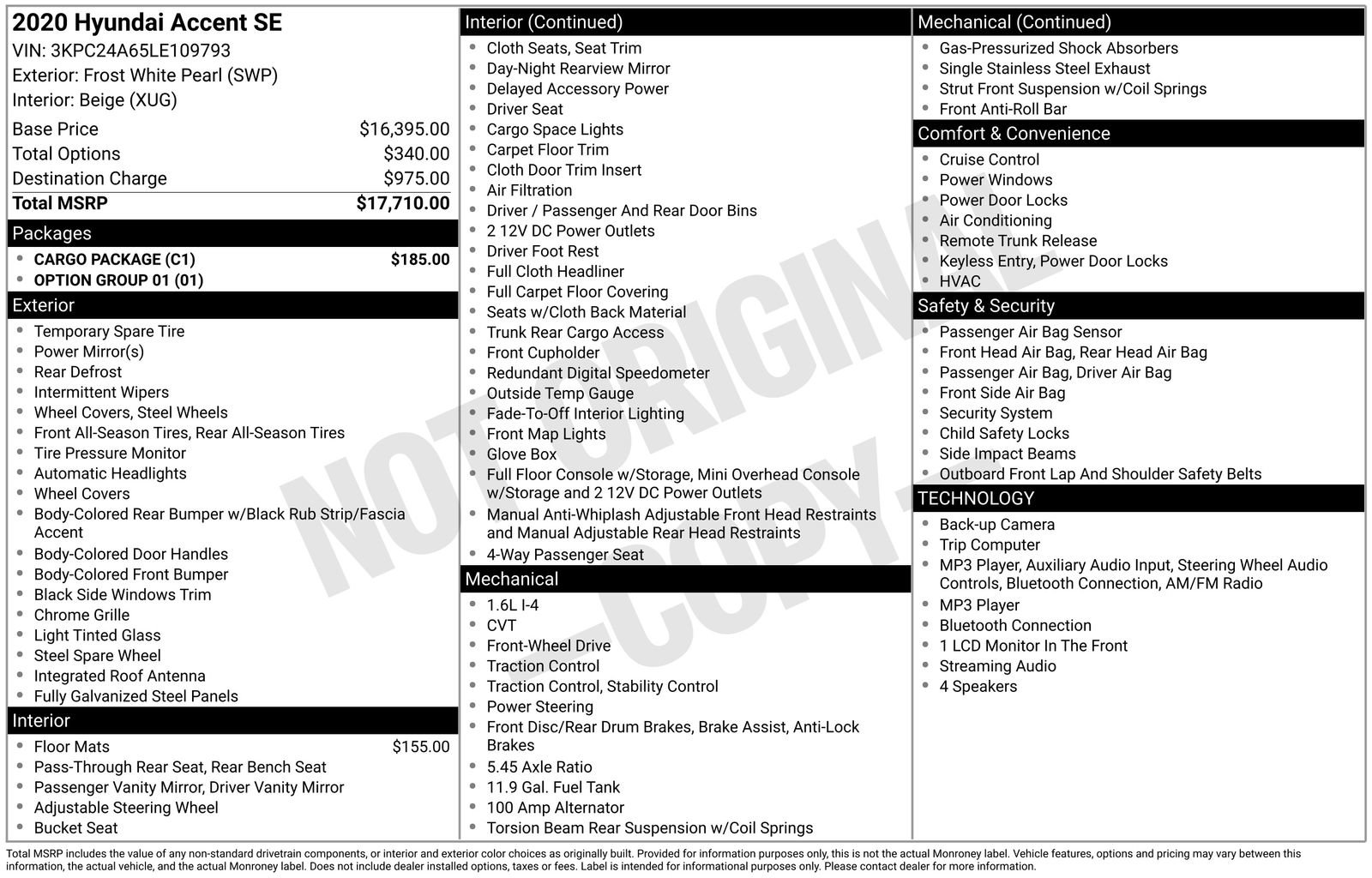 Used 2020 Hyundai Accent SE w/ Cargo Package FWD image 18